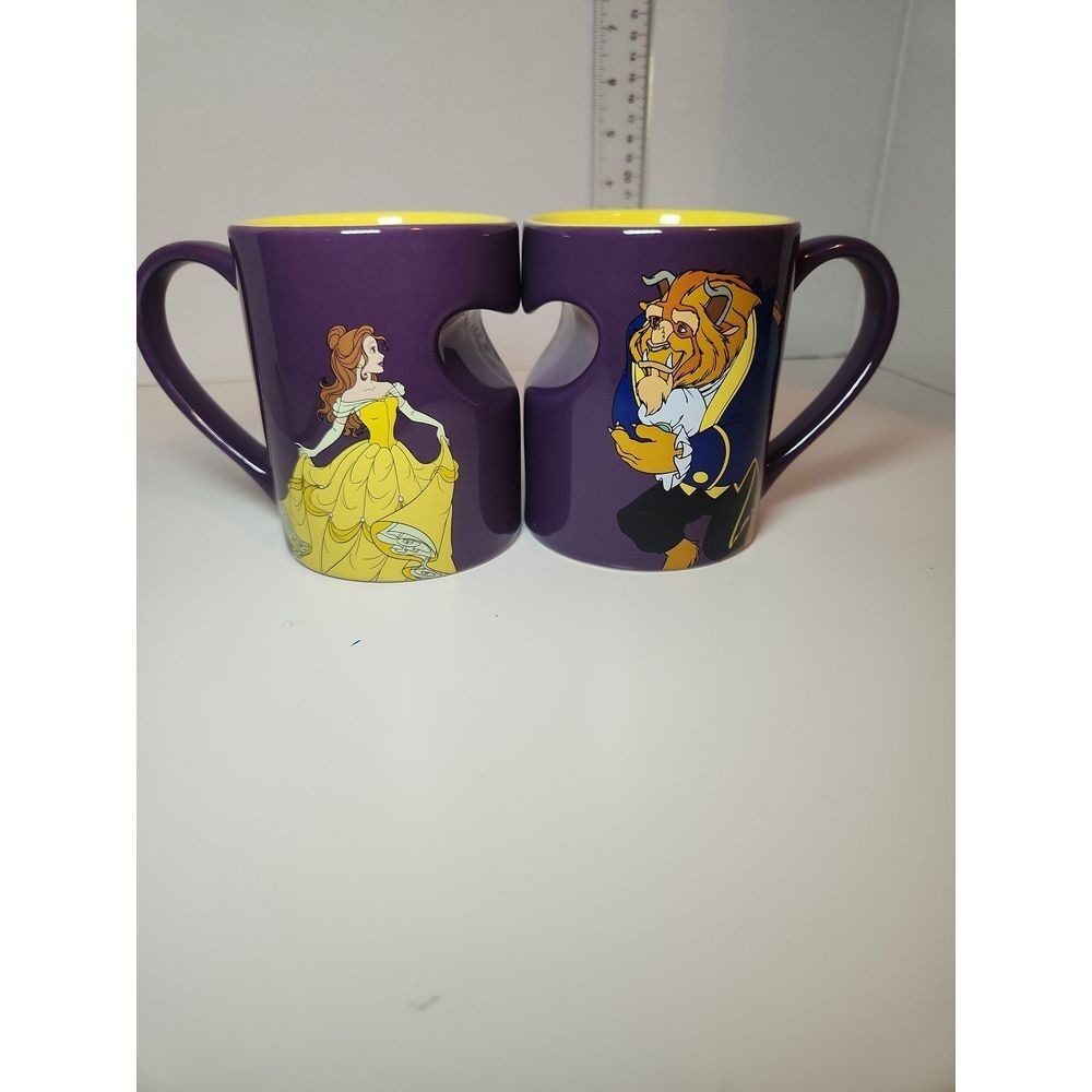 Disney Parks Princess Belle Beauty and Beast Romantic Heart Mug Set of 2, 12 oz
